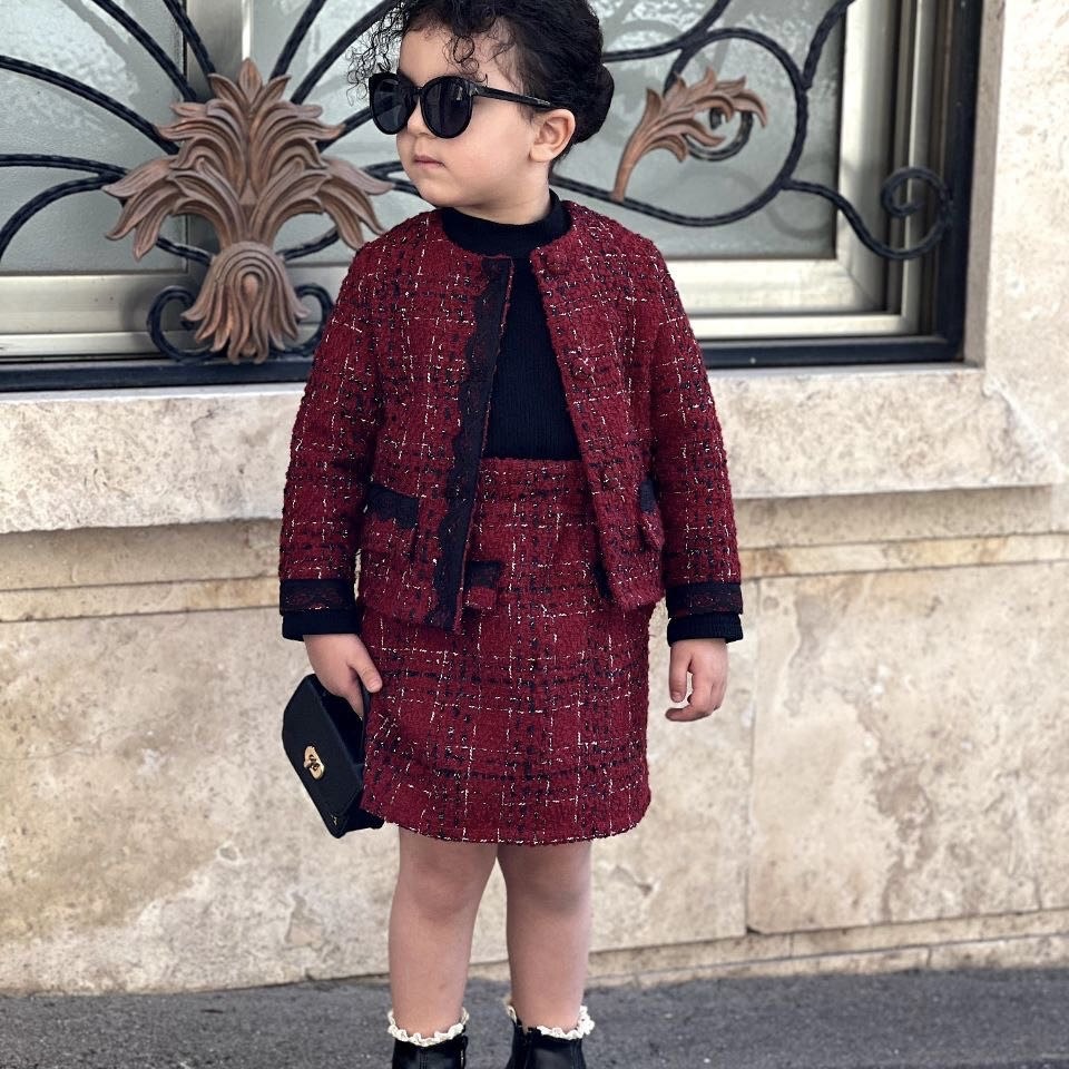 کت دامن بچگانه یلدایی قرمز مشکی شنل